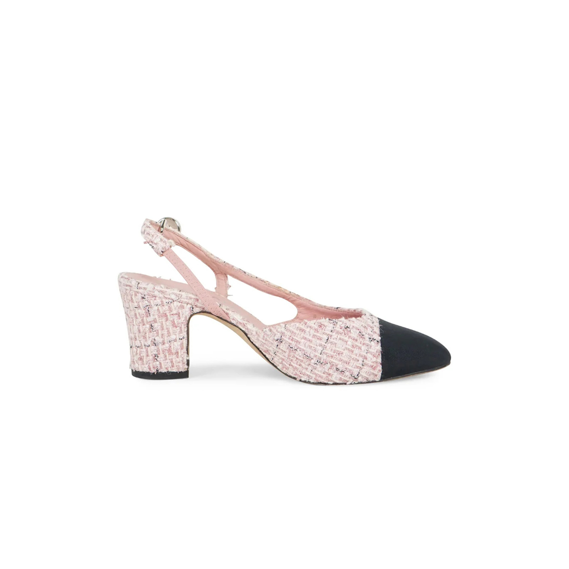 Ch**el pink and black tweed and grosgrain-lined pumps ws5312